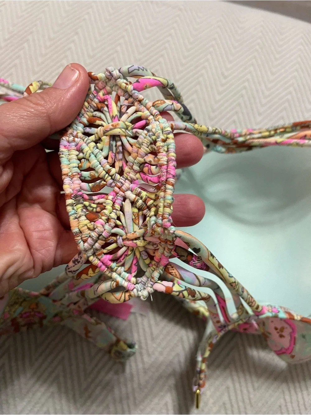 Victoria's Secret Paisley Bikini Top - Pink, Mint, Brown 32 DD copper shimmer